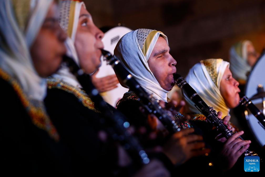 Blind female musicians from Egypt's Al Nour Wal Amal (Light and Hope) Chamber Orchestra perform at the Al-Ghouri Palace to mark the White Cane Safety Day in Cairo, Egypt, Oct. 15, 2025. The White Cane Safety Day is celebrated annually on Oct. 15 each year. (Xinhua/Ahmed Gomaa)