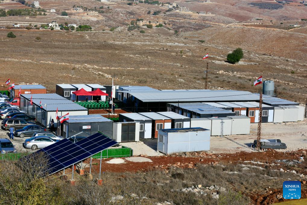 This photo taken on Oct. 20, 2025 shows an overview of a temporary school in Meiss El Jabal, southern Lebanon. The temporary school here was established to replace three schools destroyed by Israeli strikes last year, allowing students to resume their studies in the new school year. (Photo by Ali Hashisho/Xinhua)
