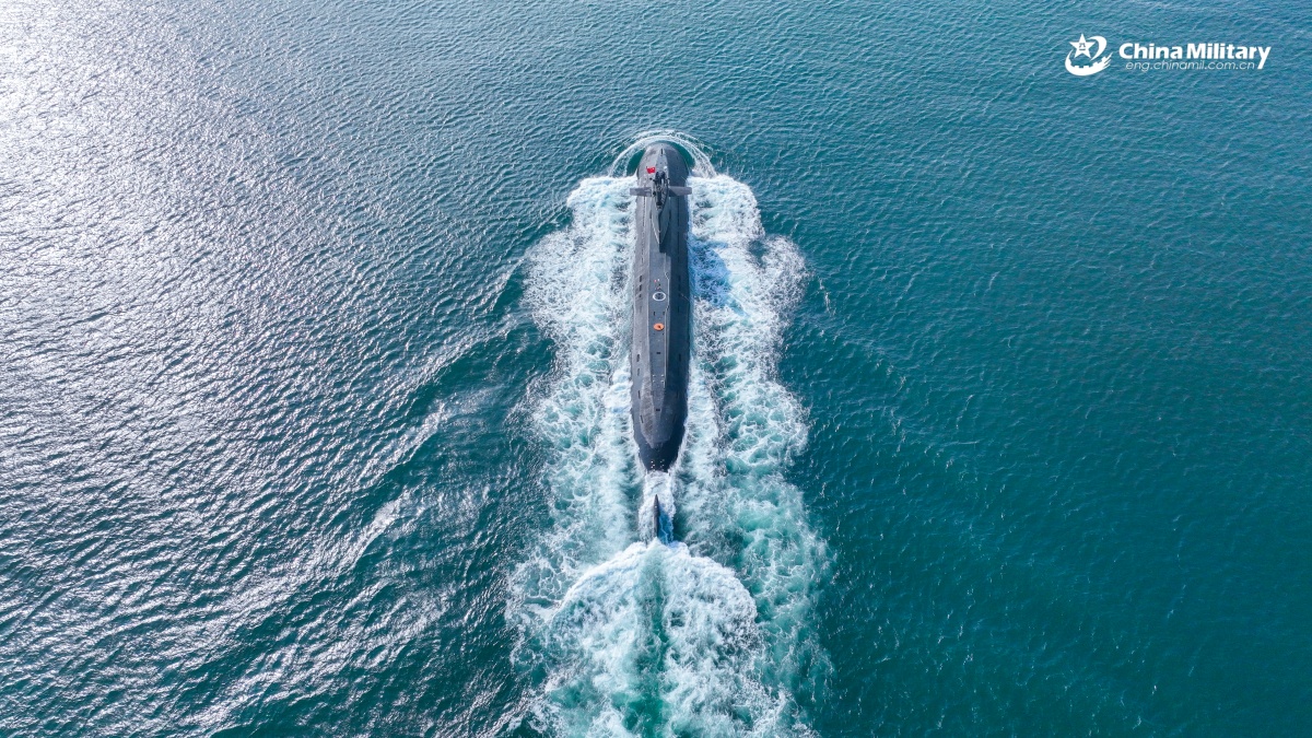 A submarine attached to a flotilla under the Chinese PLA Navy steams towards the designated area during a combat training exercise on September 25, 2025. (eng.chinamil.com.cn/Photo by Zhang Nan)