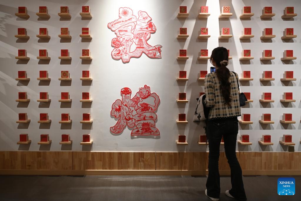 A tourist visits the Dunhuang Press in Dunhuang, northwest China's Gansu Province, Oct. 11, 2025. In recent years, Dunhuang has advanced the development of immersive cultural and tourism experience projects. By renovating unused buildings, new cultural landmarks centered on Dunhuang culture have been created, including the Dunhuang Book Center, Dunhuang Press, and Dunhuang Unbounded art gallery. These cultural attractions combining cultural consumption, art exhibitions, interactive experiences, and social activities attract a large number of visitors. (Photo: Xinhua)