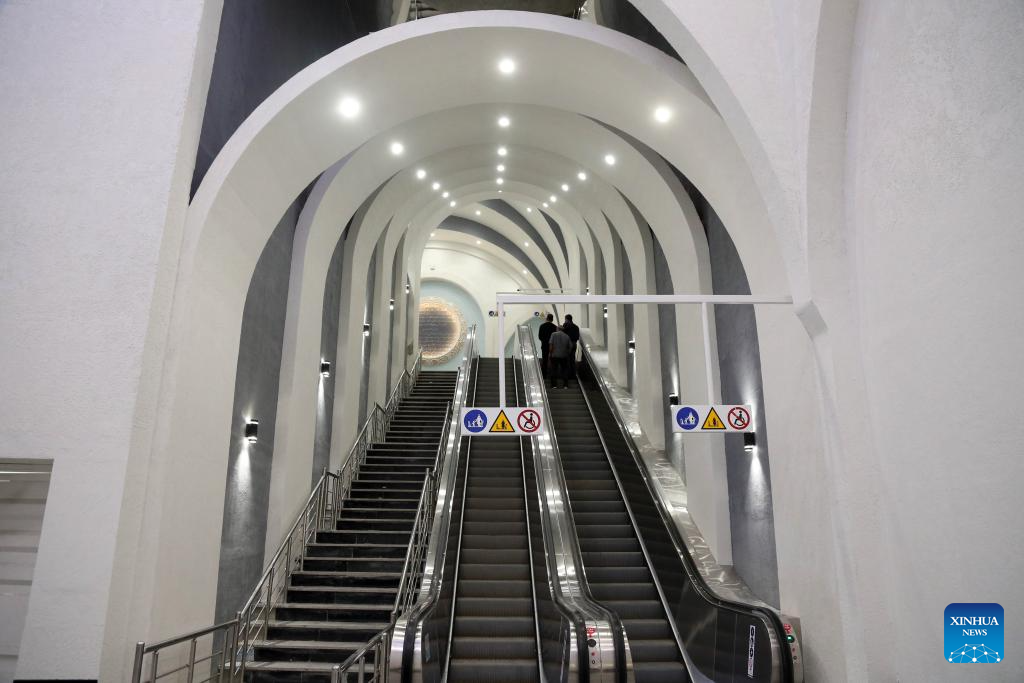 People are pictured at the newly-opened Maryam Moghaddas station of Tehran Metro Line 6 in Tehran, Iran, Oct. 18, 2025. (Xinhua/Shadati)