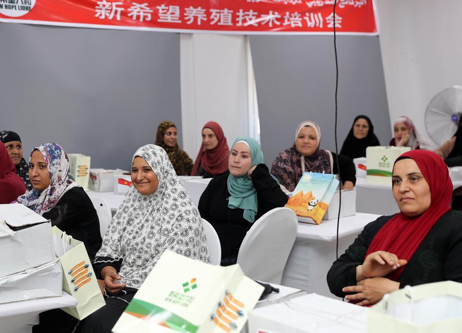 Women take a poultry farming training class after the launch ceremony of a poultry farming training program in Menoufia Governorate, Egypt, on Aug. 11, 2025. (Photo: Xinhua)