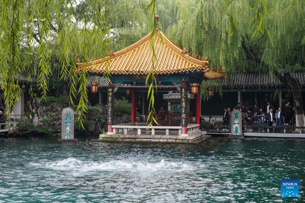 Tourists visit Baotu Spring in Jinan City, east China's Shandong Province, Oct. 15, 2025. Jinan, known as the City of Springs, has seen its iconic Baotu Spring reach its highest water level in nearly six decades, according to local authorities.

Continuous rainfall since Sept. 27 has led to a sustained rise in Baotu Spring's groundwater level.

The increased water levels have also rejuvenated other renowned springs in Jinan -- Heihu Spring's water level reached 30.71 meters, with its waters spilling over into the pool.(Xinhua/Zhu Zheng)