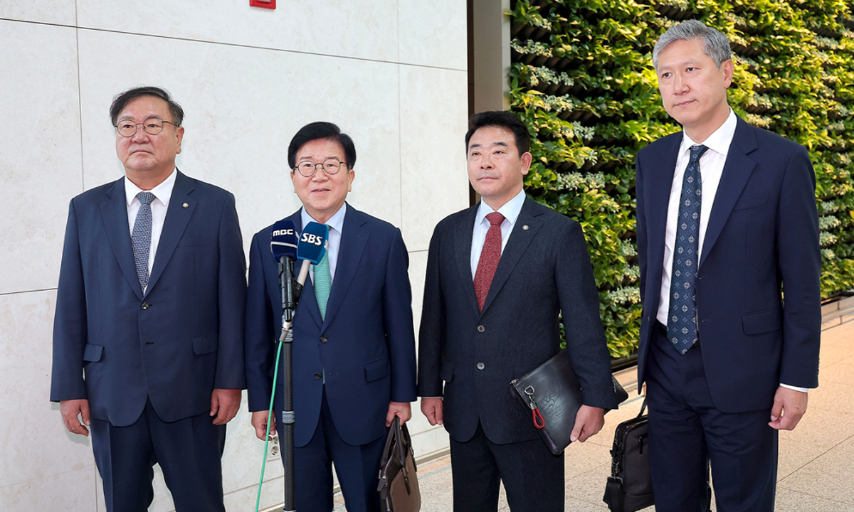 Roh Jae-heon (far right) visited China in August 2025 as part of the presidential special envoy delegation to China, led by former National Assembly speaker Park Byeong-seug. Photo: VCG

