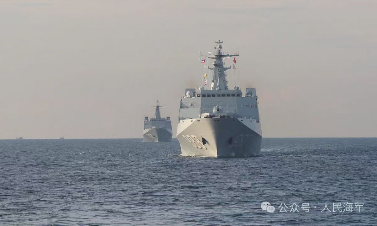 The Chinese People's Liberation Army (PLA) Navy's ship formation 83 arrives at Sattahip Port, Thailand on October 16, 2025, beginning a four-day visit. Photo: WeChat account of the PLA Navy