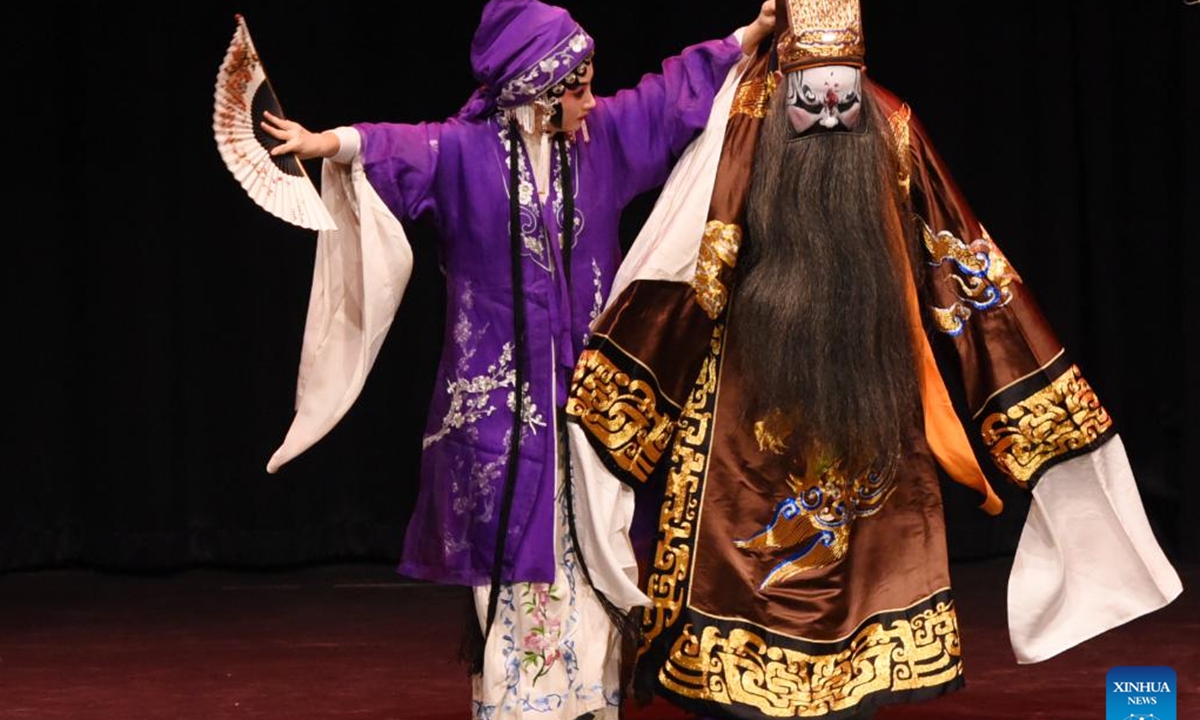 Actors perform in a Qinqiang opera in Eisenstadt, Austria, Oct. 16, 2025. As a part of the ongoing 2025 Chinese opera season, a Qinqiang Opera performance, a genre of traditional Chinese folk opera popular in northwest China, was put on in Eisenstadt, Austria on Thursday. (Xinhua/He Canling)