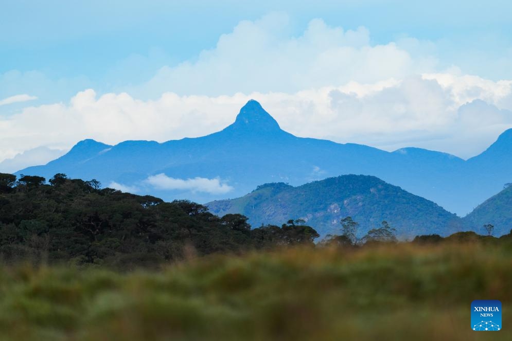 Adam's Peak mountain is seen from Horton Plains National Park in Nuwara Eliya, Sri Lanka, on Oct. 15, 2025. Horton Plains National Park, located in the central highlands of Sri Lanka at an elevation of over 2,000 meters, is one of the island's highest plateau ecosystems and the source of several major rivers.
Its landscape is a mosaic of cloud forests and montane grasslands, nurturing remarkable biodiversity and home to numerous species found only in Sri Lanka. (Photo by Thilina Kaluthotage/Xinhua)