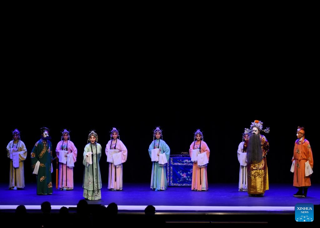 Actors perform in a Qinqiang opera in Eisenstadt, Austria, Oct. 16, 2025. As a part of the ongoing 2025 Chinese opera season, a Qinqiang Opera performance, a genre of traditional Chinese folk opera popular in northwest China, was put on in Eisenstadt, Austria on Thursday. (Xinhua/He Canling)