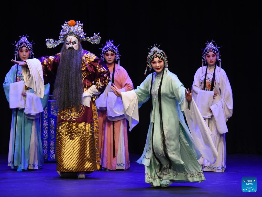 Actors perform in a Qinqiang opera in Eisenstadt, Austria, Oct. 16, 2025. As a part of the ongoing 2025 Chinese opera season, a Qinqiang Opera performance, a genre of traditional Chinese folk opera popular in northwest China, was put on in Eisenstadt, Austria on Thursday. (Xinhua/He Canling)