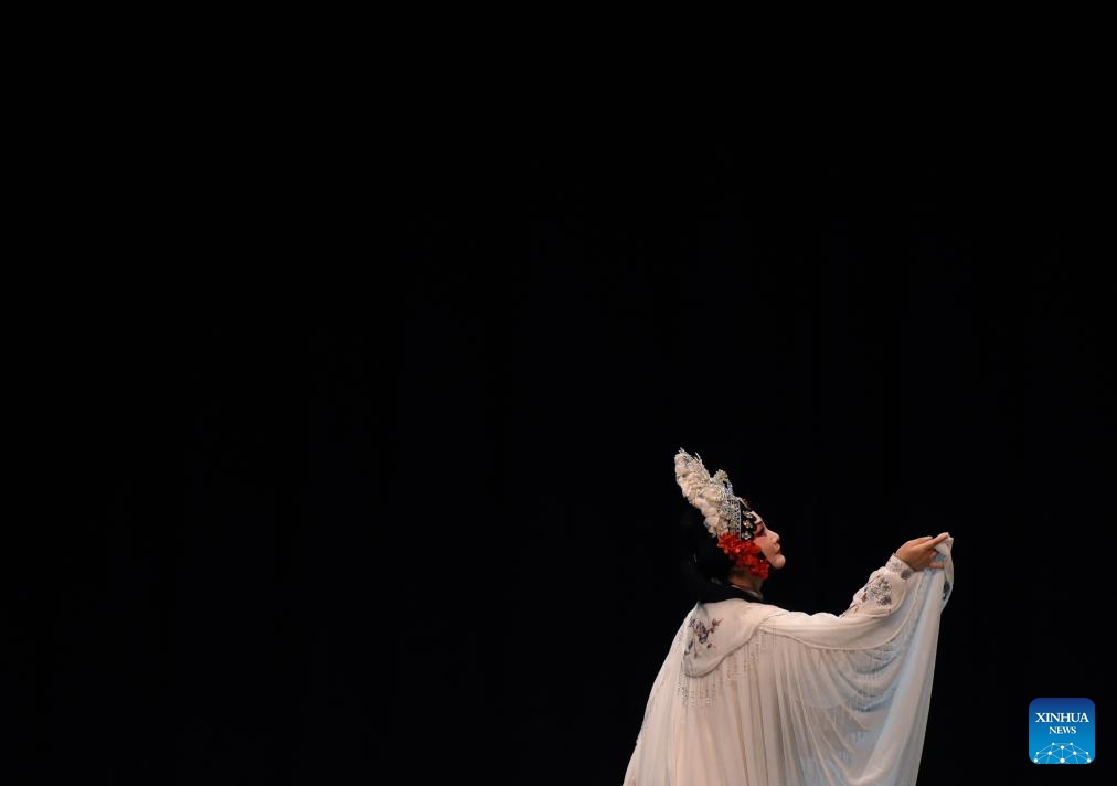 An actress performs in a Qinqiang opera in Eisenstadt, Austria, Oct. 16, 2025. As a part of the ongoing 2025 Chinese opera season, a Qinqiang Opera performance, a genre of traditional Chinese folk opera popular in northwest China, was put on in Eisenstadt, Austria on Thursday. (Xinhua/He Canling)