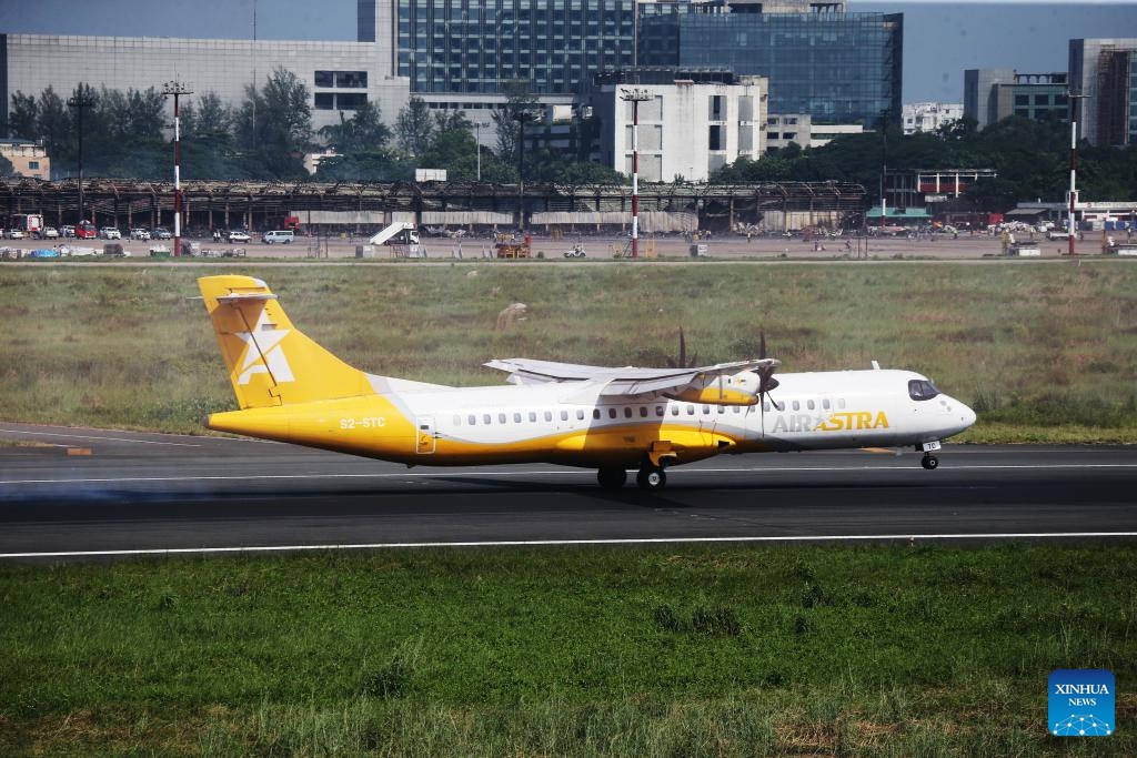 An aircraft taxis at Hazrat Shahjalal International Airport after a fire in Dhaka, Bangladesh, Oct. 19, 2025. The devastating fire at the cargo village of Hazrat Shahjalal International Airport led to around 21 flights being either diverted or cancelled, according to Sheikh Bashir Uddin, adviser to the Bangladeshi Ministry of Civil Aviation and Tourism. The adviser said that the airport had successfully met its goal of resuming operations by 9 p.m. local time on Saturday night after the fire erupted at around 2:15 p.m. local time on Saturday. (Photo: Xinhua)