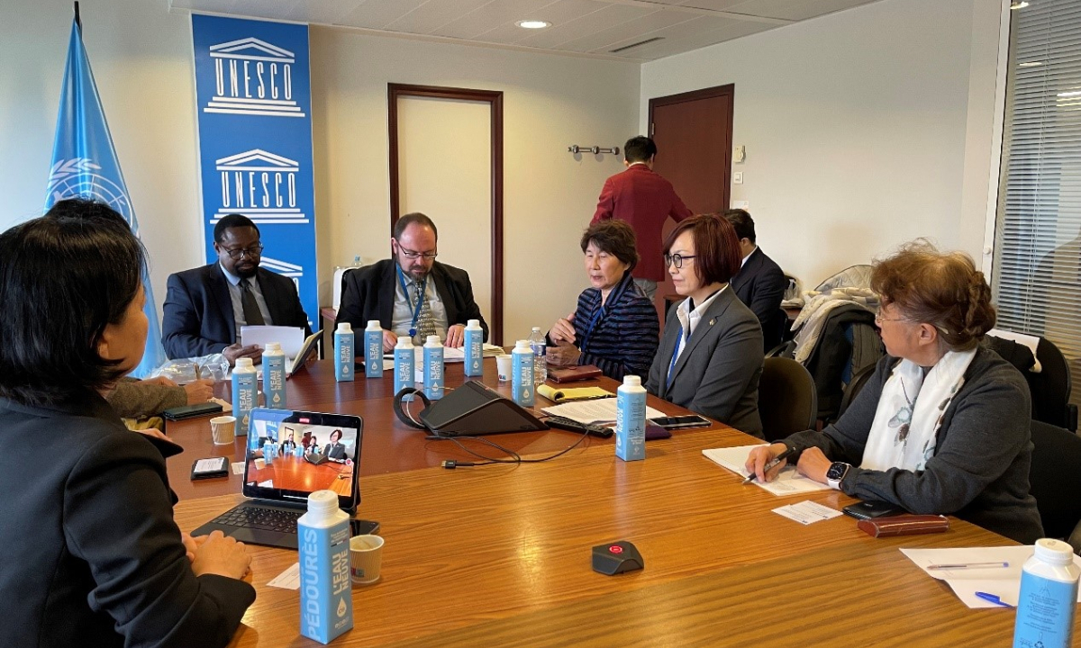Kang and other members of ICJN communicate with the UNESCO personnel in Paris on October 23, 2025. Photo: Courtesy of Kang