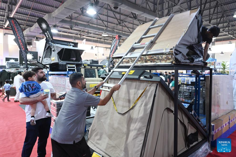 People visit the Kuwait 2025 International Outdoor Sports and Activities Expo in Hawalli Governorate, Kuwait, Oct. 28, 2025. The 5th edition of the Kuwait 2025 International Outdoor Sports and Activities Expo kicked off here on Tuesday, the 5-day annual event features over 100 participating enterprises. (Photo by Asad/Xinhua)