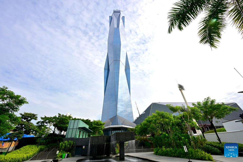 This photo taken on Oct. 25, 2025 shows Merdeka 118, the venue for the China-U.S. economic and trade talks, in Kuala Lumpur, Malaysia. The Chinese and U.S. delegations convened on Saturday morning for talks on economic and trade issues. (Xinhua/Zhu Wei)

