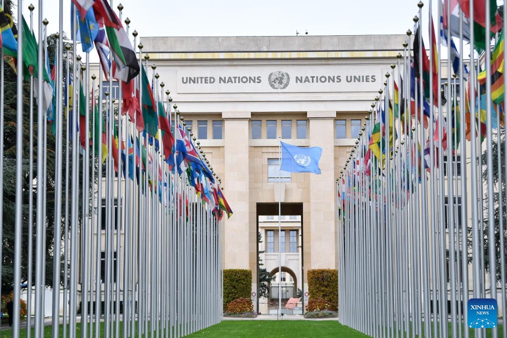 The Palais des Nations is pictured in Geneva, Switzerland, Oct. 24, 2025. A photo exhibition titled Shared Lives, Shared Future commemorating the 80th anniversary of the United Nations was opened here at the Palais des Nations on Friday, which coincided with United Nations Day. The exhibition presented 27 stories showing the United Nations made a difference in people's daily lives, from advancing peace and security to providing humanitarian aid. (Photo: Xinhua)