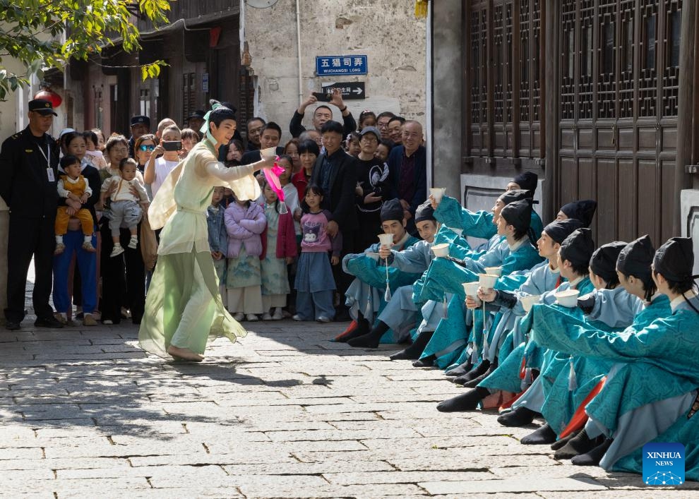 Dancers perform during a dance art festival in the ancient town of Xinshi of Deqing County, east China's Zhejiang Province, on Oct. 26, 2025. (Photo: Xinhua)