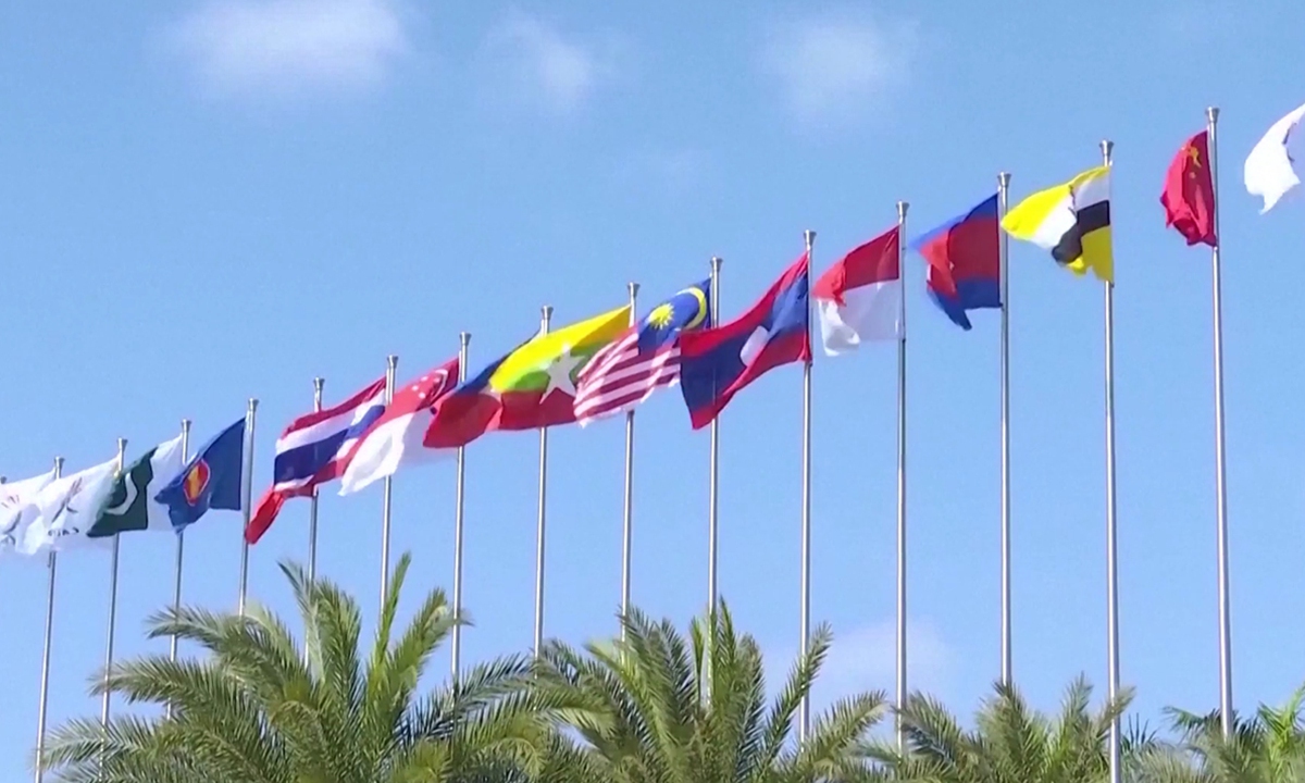 National flags of China and ASEAN member countries Photo: VCG