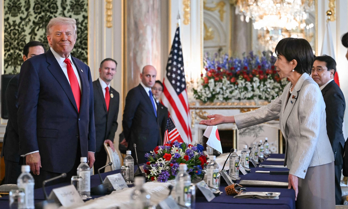 Japan's Prime Minister Sanae Takaichi and US President Donald Trump attend a Japan-US Summit at the Akasaka State Guest House in Tokyo on October 28, 2025. Photo:VCG