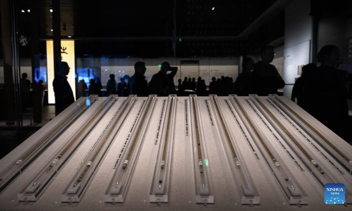 People visit the exhibition Ancient Chinese Bamboo and Wooden Slips at the Hubei Provincial Museum in Wuhan, central China's Hubei Province, Oct. 28, 2025.

Featuring 230 pieces (sets) of bamboo and wooden slips from multiple historical periods, the exhibition opened here on Tuesday.

Bamboo and wooden slips, each containing a narrow vertical column of dozens of characters, can be classified as China's earliest form of books. They used to be the most important objects to write on before paper was invented. (Xinhua/Xiao Yijiu)