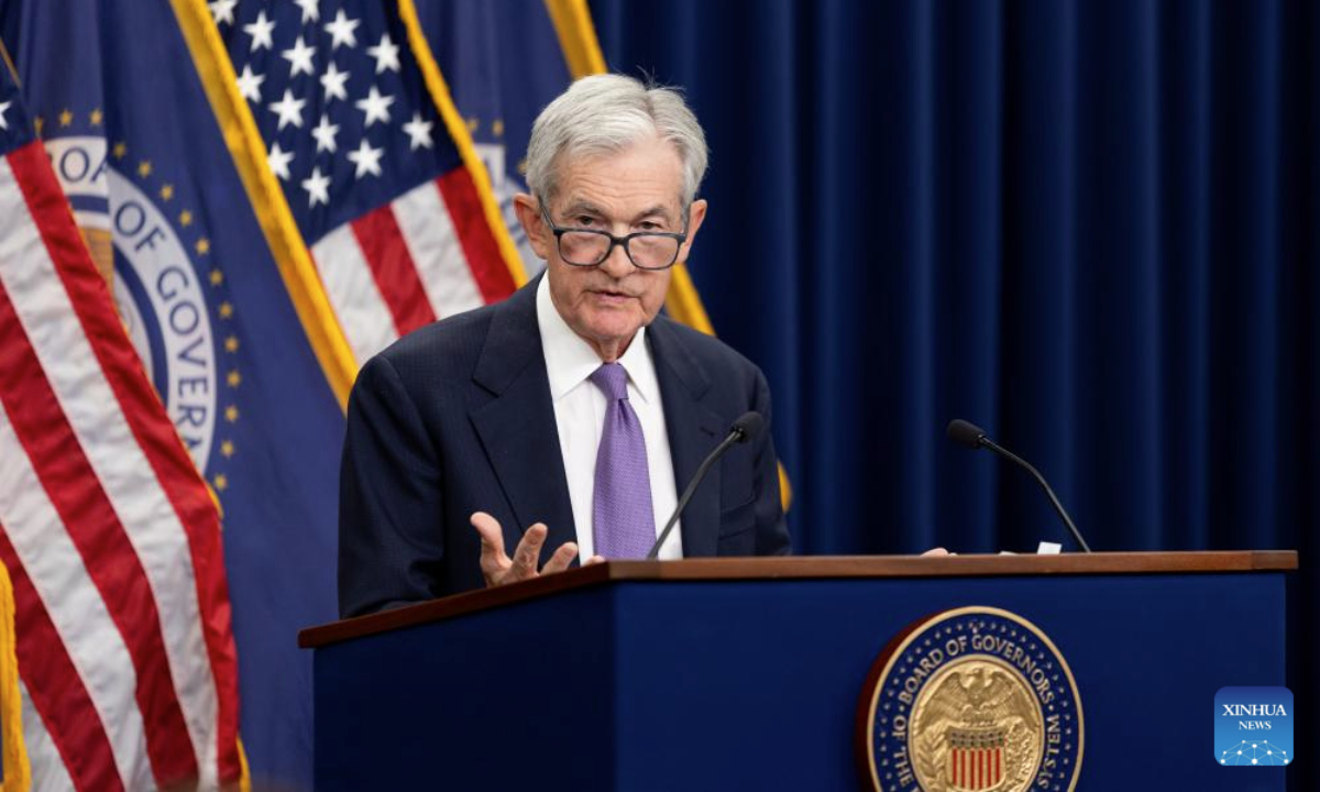 U.S. Federal Reserve Chair Jerome Powell attends a press conference in Washington, D.C., the United States, Oct. 29, 2025. The U.S. Federal Reserve on Wednesday decided to lower the target range for the federal funds interest rate by 25 basis points to 3.75 to 4 percent, marking its second rate cut this year. (Xinhua/Hu Yousong)