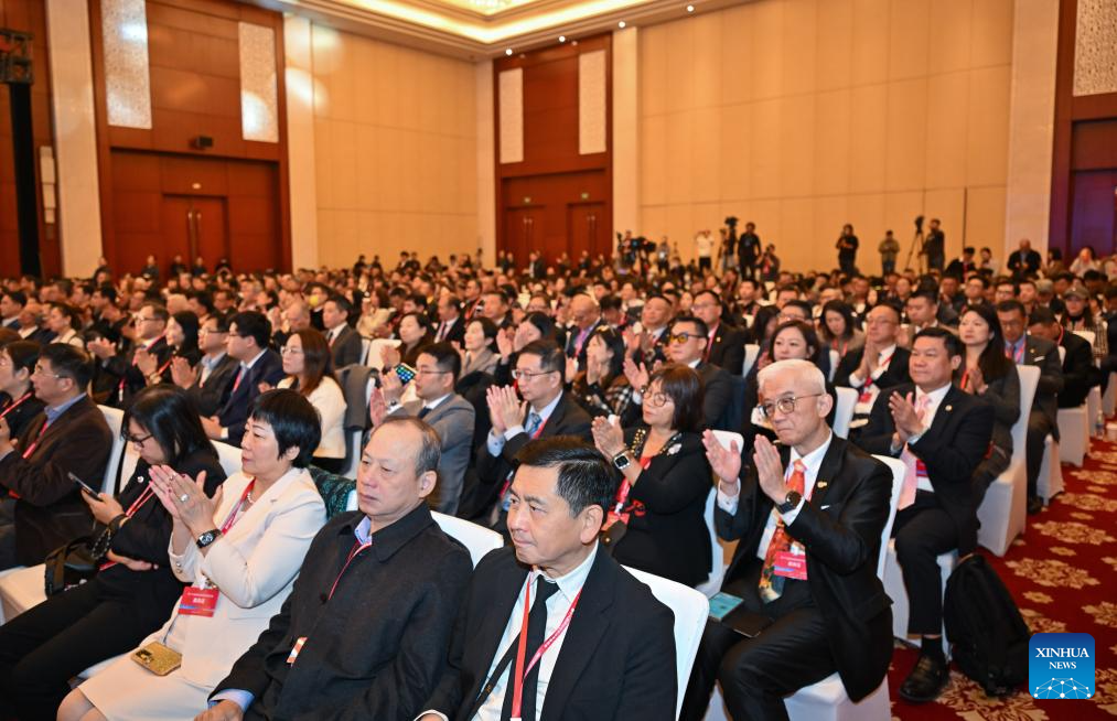Guests attend the opening ceremony of the 16th Tianjin-Taiwan trade fair in north China's Tianjin, Oct. 29, 2025. The three-day trade fair kicked off in Tianjin on Wednesday. (Xinhua/Sun Fanyue)