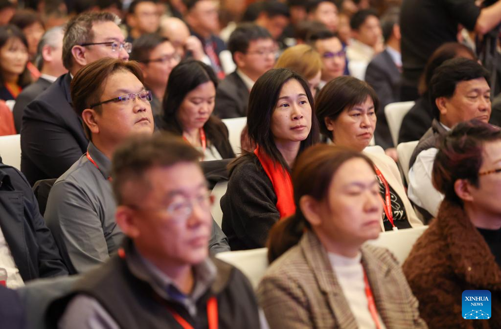 Guests attend the opening ceremony of the 16th Tianjin-Taiwan trade fair in north China's Tianjin, Oct. 29, 2025. The three-day trade fair kicked off in Tianjin on Wednesday. (Xinhua/Sun Fanyue)