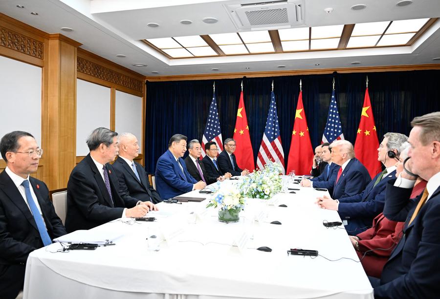 Chinese President Xi Jinping meets with US President Donald Trump in Busan, South Korea, Oct 30, 2025. Photo:Xinhua