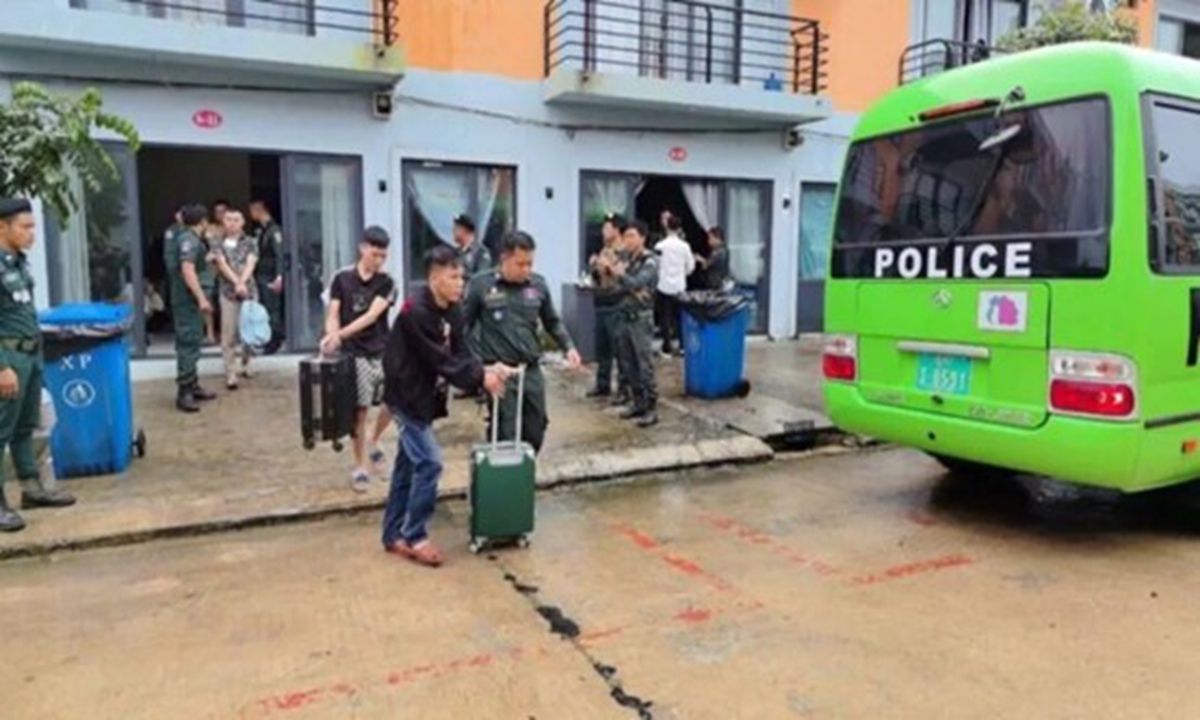 Cambodian authorities have arrested 65 individuals on October 28, 2025 including seven Chinese nationals and 58 Vietnamese nationals, in coordinated crackdown on online fraud in Phnom Penh and Kampot province. Photo: Courtesy of Chinese Embassy in Cambodia 