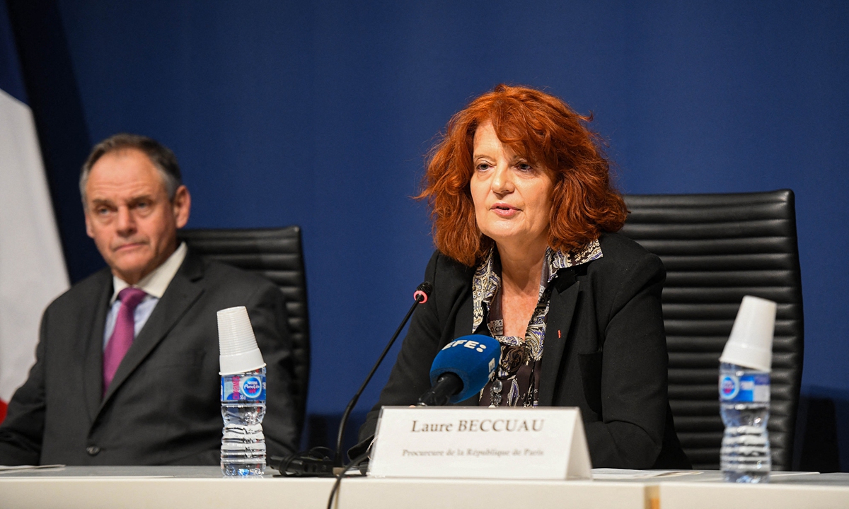 French police's anti-gang unit BRB chief Paul Carreau and Paris State Prosecutor Laure Beccuau give a press conference on the opening of a judicial investigation into the Louvre museum jewelry heist, in Paris on October 29, 2025. Five more suspects have been arrested over their involvement in the Louvre heist, Paris' public prosecutor has said. Photo: VCG