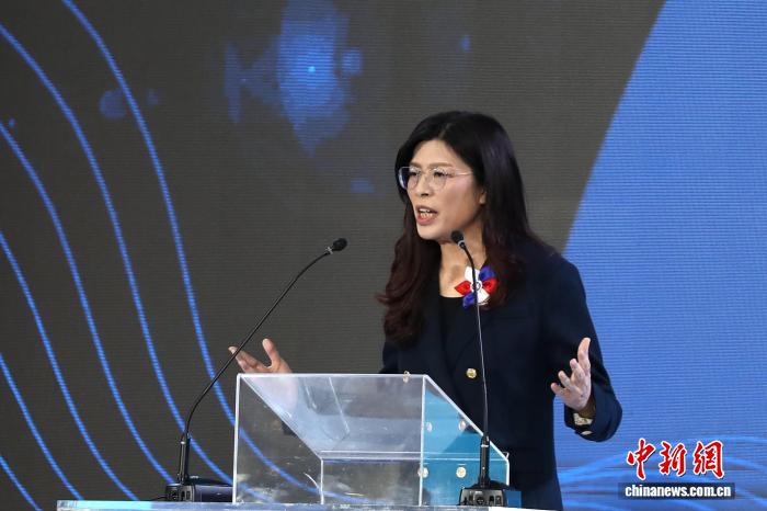 Cheng Li-wun, new chairperson of the Chinese Kuomintang (KMT) party of island of Taiwan makes a speech when she formally assumes office on November 1, 2025. Photo: chinanews.com.cn