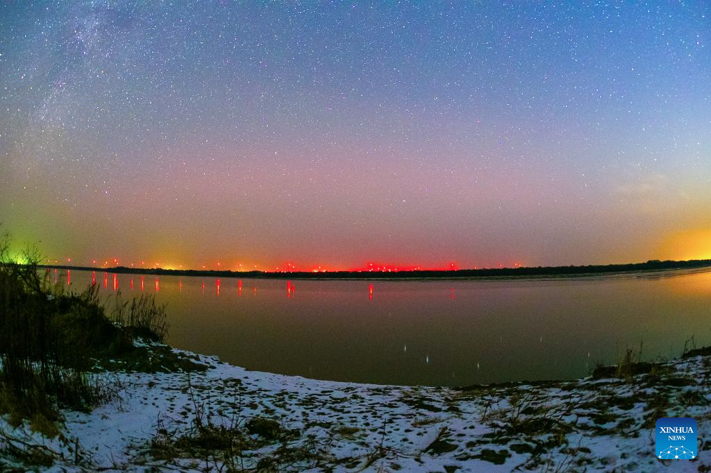 This photo taken on Nov. 12, 2025 shows the aurora seen in Fujin City, northeast China's Heilongjiang Province. (Photo by Geng Xiqing/Xinhua)
