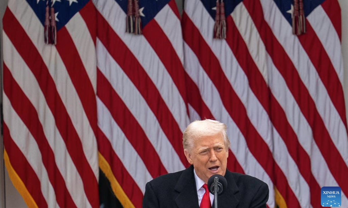 U.S. President Donald Trump speaks during the National Thanksgiving Turkey Pardoning Ceremony at the White House in Washington, D.C., the United States, Nov. 25, 2025. (Xinhua/Hu Yousong)