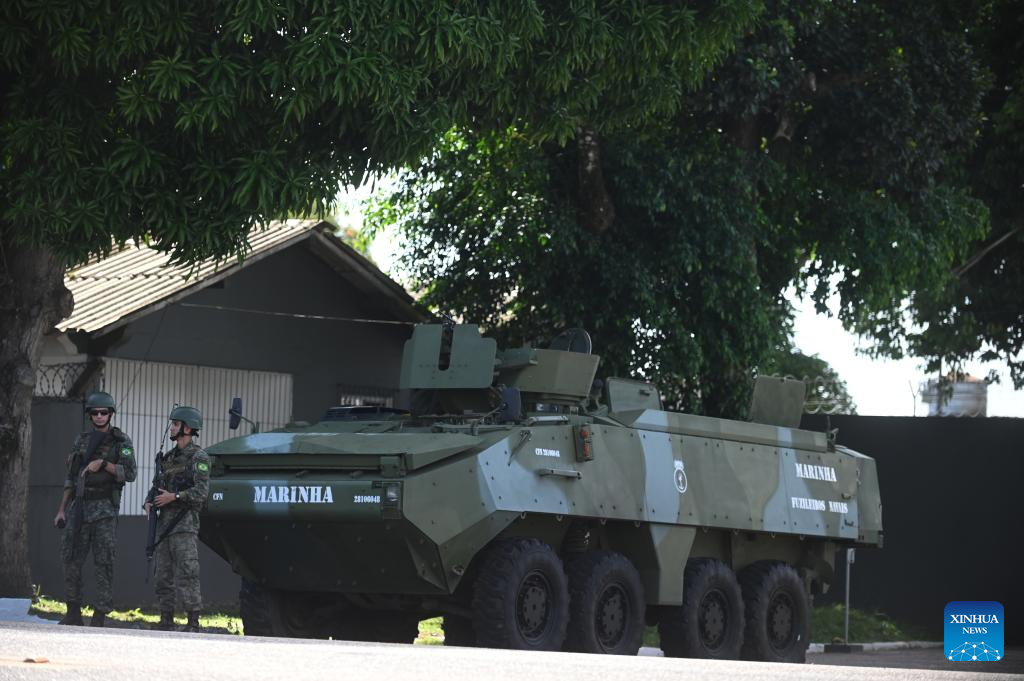 Army personnel patrol the area for the upcoming 30th UN Climate Change Conference (COP30) in Belem, Brazil, Nov. 4, 2025. The COP30 will take place in the Amazon city of Belem from Nov. 10 to 21. (Photo by Lucio Tavora/Xinhua)