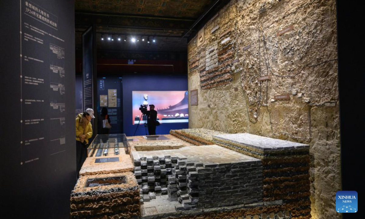 This photo taken on Nov. 3, 2025 shows a view of the exhibition Beneath the Ninefold Walls: Archaeological Discoveries from the Imperial Workshops Site in the Forbidden City at the Palace Museum in Beijing, capital of China. The exhibition will open to public from Nov. 4, 2025 to Feb. 8, 2026 at the Palace Museum. (Xinhua/Jin Liangkuai)