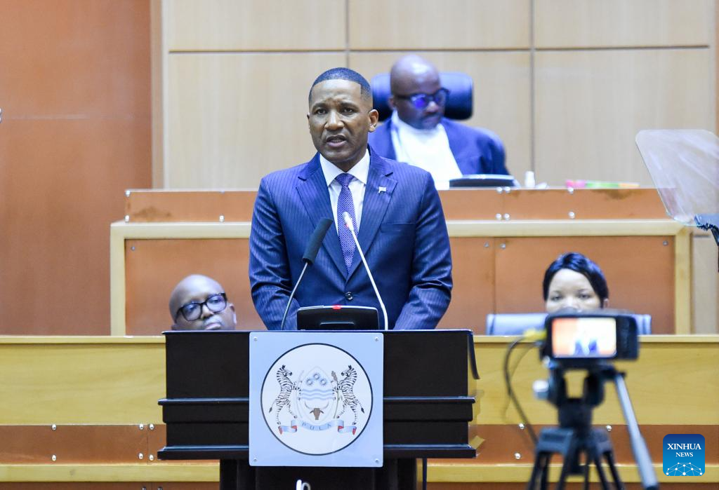 Botswana's President Duma Boko delivers this year's State of the Nation Address in Gaborone, Botswana, on Nov. 10, 2025. (Photo by Tshekiso Tebalo/Xinhua)
