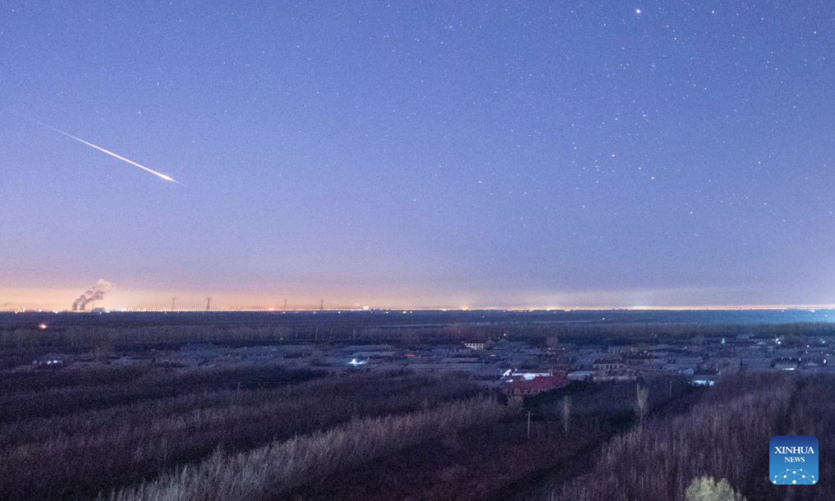 This photo taken on Nov. 18, 2025 shows the Leonid meteor shower seen in Harbin, northeast China's Heilongjiang Province. (Photo by Liu Dapeng/Xinhua)