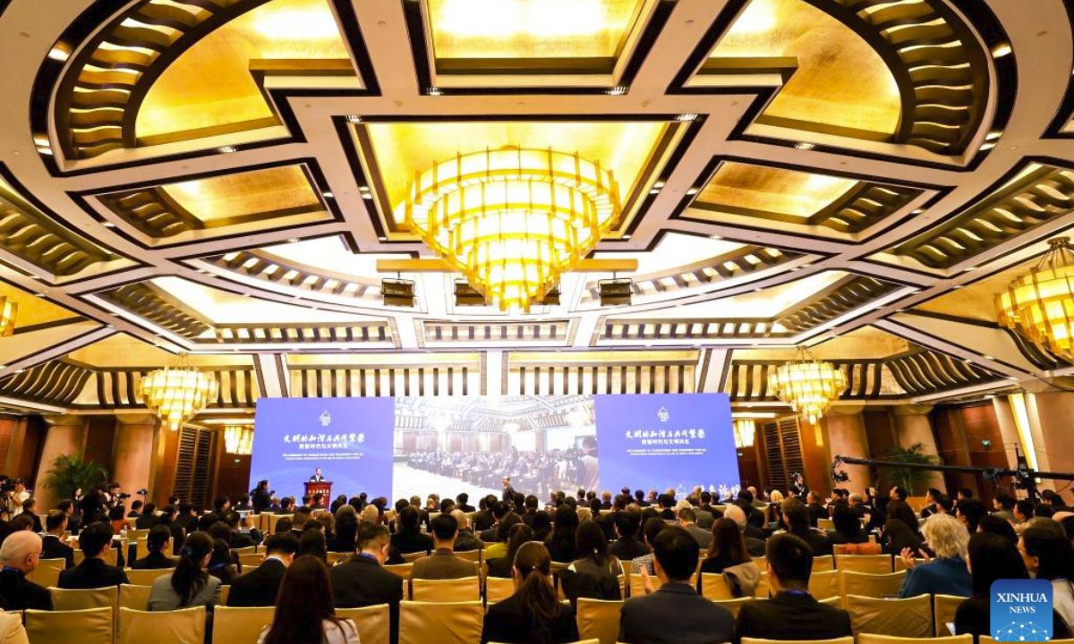 Guests attend the 2025 Beijing Forum in Beijing, capital of China, Nov. 7, 2025. Global experts and scholars on Friday gathered at a forum in Beijing to explore the role of digital intelligence as a vital driver of humanity's common prosperity. (Peking University/Handout via Xinhua)