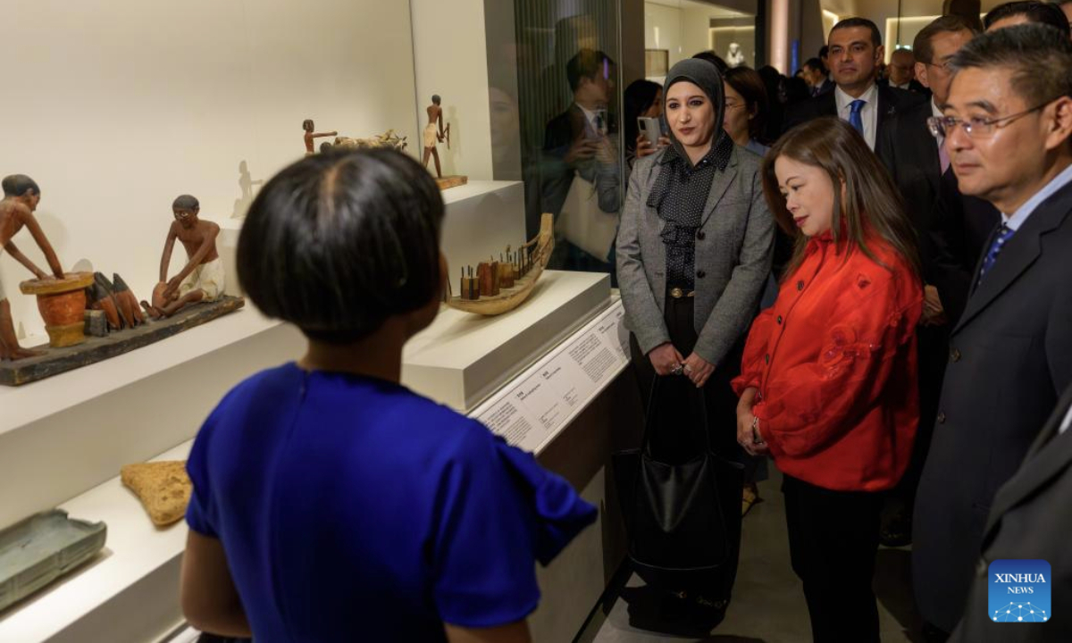 Guests visit the exhibition Ancient Egypt Unveiled: Treasures from Egyptian Museums at the Hong Kong Palace Museum in Hong Kong, south China, Nov. 18, 2025. (Hong Kong Palace Museum/Handout via Xinhua)