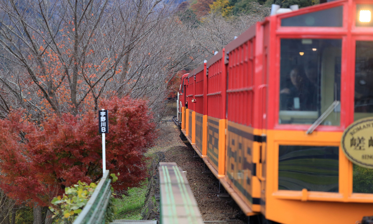 Picture of Sagano Romantic Train (Sagano Torokko Ressha), a sightseeing train that takes passengers on a journey through the Saga-Arashiyama area in western Kyoto. Photo: VCG