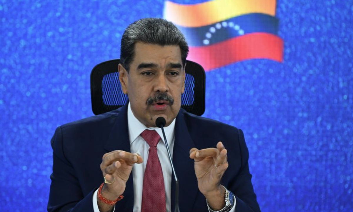 Venezuelan President Nicolas Maduro addresses a press conference in Caracas, Venezuela, Sept. 15, 2025. (Presidency of Venezuela/Handout via Xinhua)