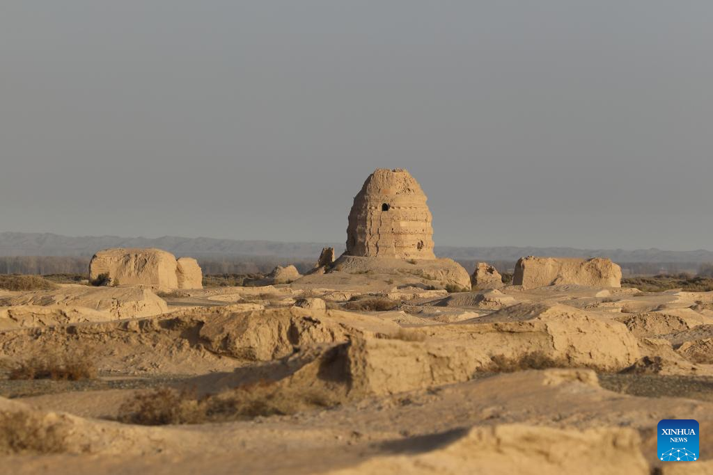 A drone photo taken on Nov. 18, 2025 shows the Ta'er temple in the ruins of Suoyang City in Guazhou County, Jiuquan City, northwest China's Gansu Province. Located in the Gobi Desert to the southeast of today's Suoyang Town, the ruins of Suoyang City, which used to play a pivot role in boarder defense and transportation in the olden times, consist of the Suoyang City site, the Ta'er temple, remains of an irrigation canal system, and a group of tombs.

The site of Suoyang City is also one of the constituent locations of the Routes Network of Chang'an-Tianshan Corridor of the Silk Road inscribed on the UNESCO World Heritage List in 2014. (Xinhua/Zhang Zhimin)