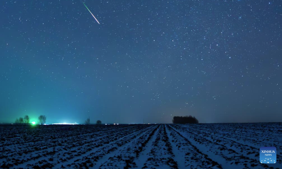 This photo taken on Nov. 18, 2025 shows the Leonid meteor shower seen in Heihe City, northeast China's Heilongjiang Province. (Photo by Qian Boyu/Xinhua)