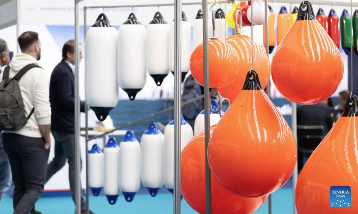 People visit the Metstrade trade show at RAI convention center in Amsterdam, the Netherlands, Nov. 18, 2025. The annual Metstrade, a marine equipment trade show, was held in Amsterdam from Tuesday to Thursday. (Photo by Sylvia Lederer/Xinhua)