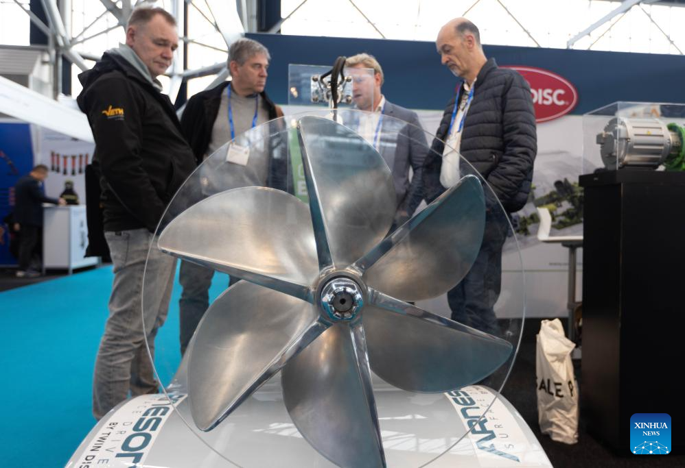 People visit the Metstrade trade show at RAI convention center in Amsterdam, the Netherlands, Nov. 18, 2025. The annual Metstrade, a marine equipment trade show, was held in Amsterdam from Tuesday to Thursday. (Photo by Sylvia Lederer/Xinhua)