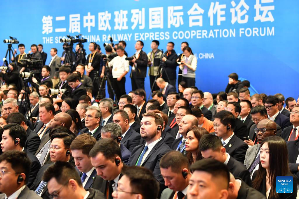 Participants attend the opening ceremony of the second China Railway Express Cooperation Forum in Xi'an, northwest China's Shaanxi Province, Nov. 18, 2025. Themed Connecting Asia and Europe for a Shared Future, the forum opened here on Tuesday. (Xinhua/Shao Rui)