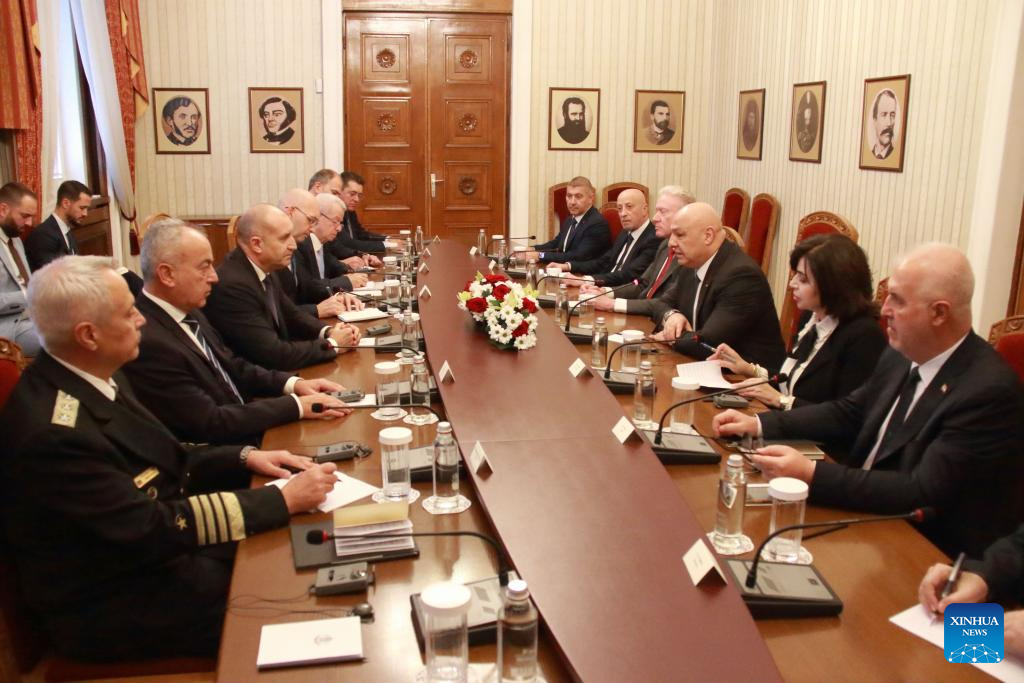 Bulgarian President Rumen Radev (3rd L) meets with visiting Lebanese President Joseph Aoun (3rd R) in Sofia, Bulgaria, Nov. 10, 2025. (Photo by Marian Draganov/Xinhua)