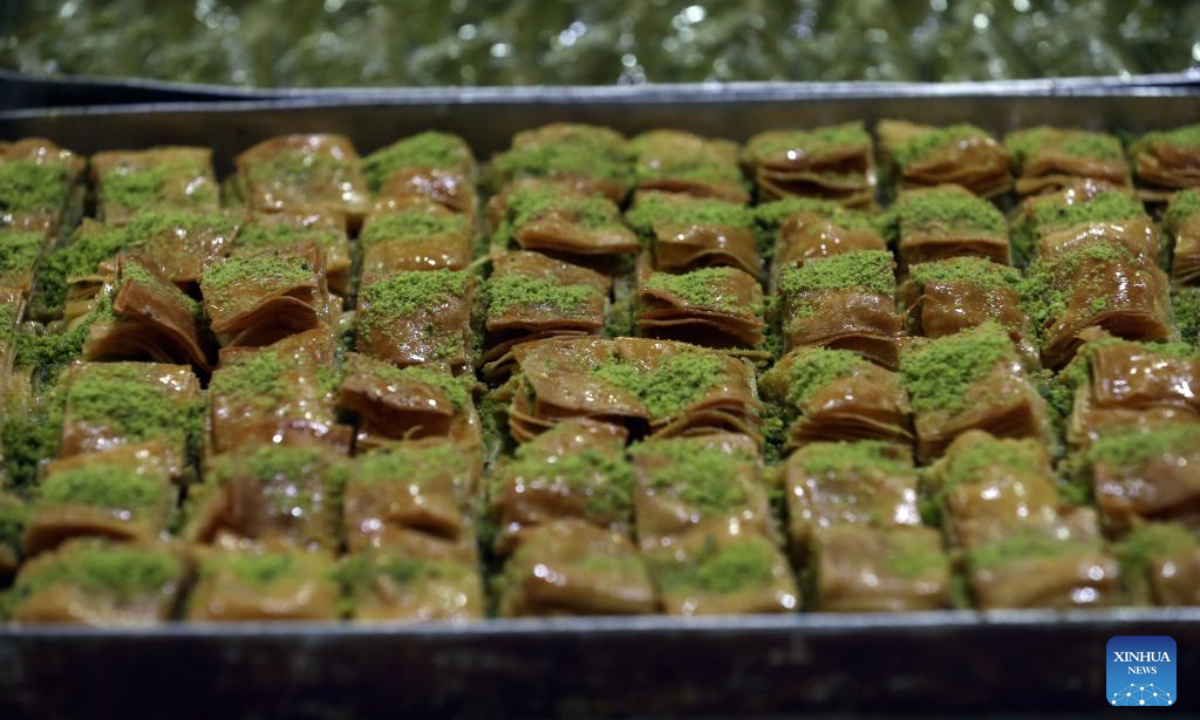 Traditional Turkish dessert baklavas are on display in Ankara, Türkiye, on Nov. 14, 2025. Baklava is a sweet Turkish pastry with layers of filled dough, butter and the smell of sweet syrup. (Mustafa Kaya/Handout via Xinhua)