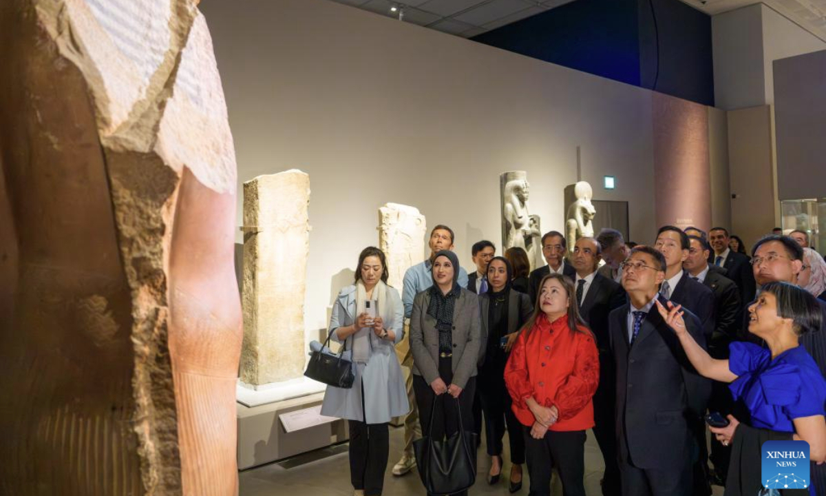 Guests visit the exhibition Ancient Egypt Unveiled: Treasures from Egyptian Museums at the Hong Kong Palace Museum in Hong Kong, south China, Nov. 18, 2025. (Hong Kong Palace Museum/Handout via Xinhua)