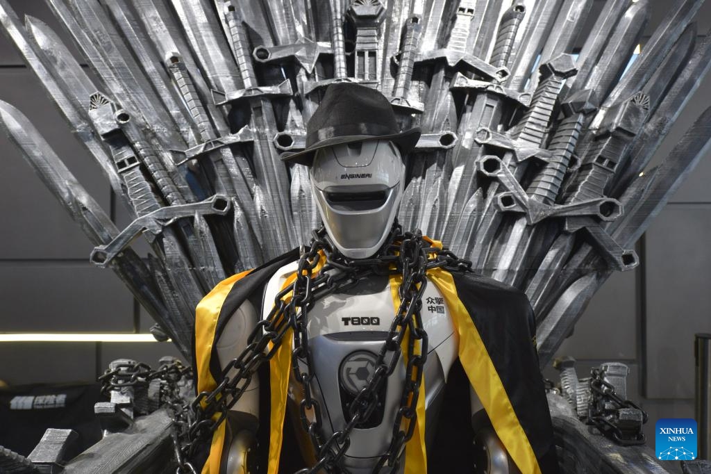 A humanoid robot of EngineAI, a robotic startup, is seen at a robot 6S store in Shenzhen, south China's Guangdong Province, Oct. 28, 2025. (Photo: Xinhua)