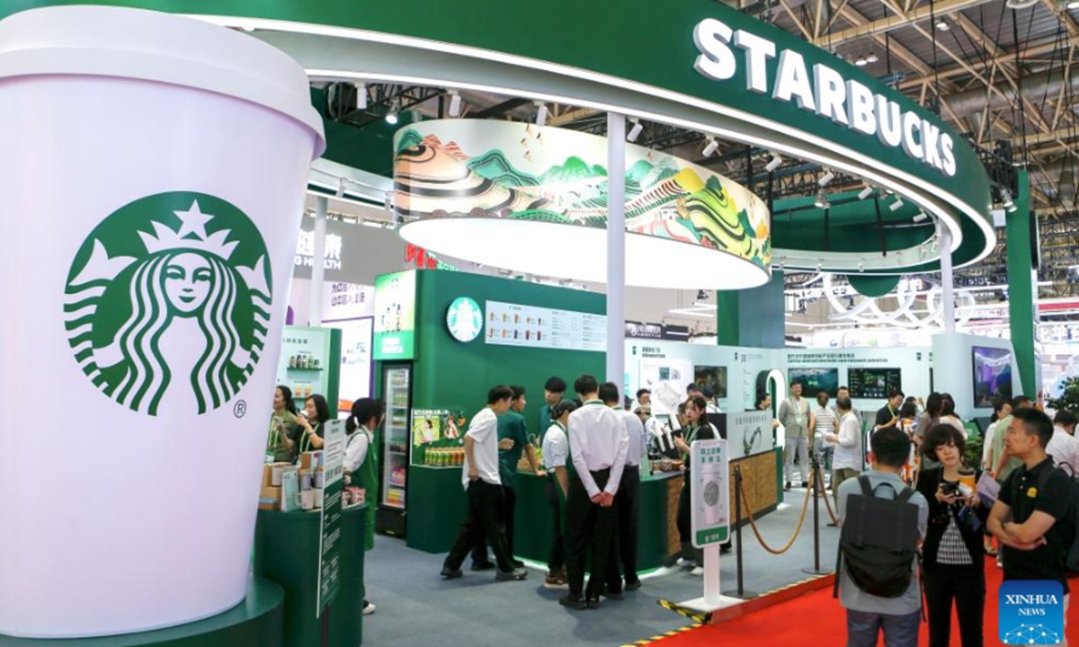 This photo taken on July 17, 2025 shows the booth of Starbucks during the third China International Supply Chain Expo (CISCE) in Beijing, capital of China. (Photo:Xinhua)